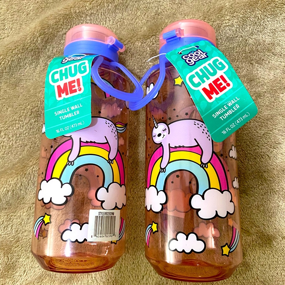2 - Cool Gear 16oz Single Wall Tumbler Water Drink Bottle Rainbow Sloth Unicorn